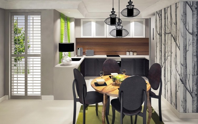 modernt kök matbord runt massivt trä-svarta-stolar-naturlig känsla