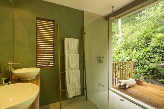 Badrum exotisk bänkskåp bambu stege-handdukstork design