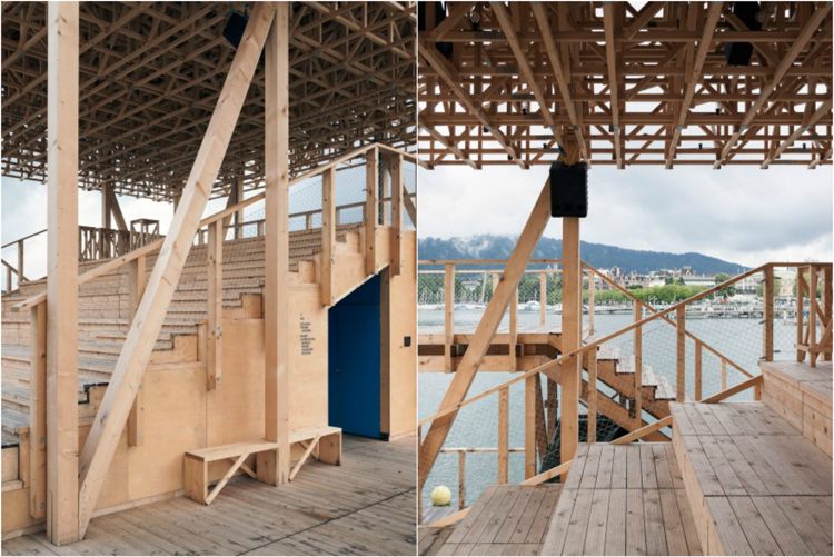 Träpaviljong i Zürich-steg-räcke-tak