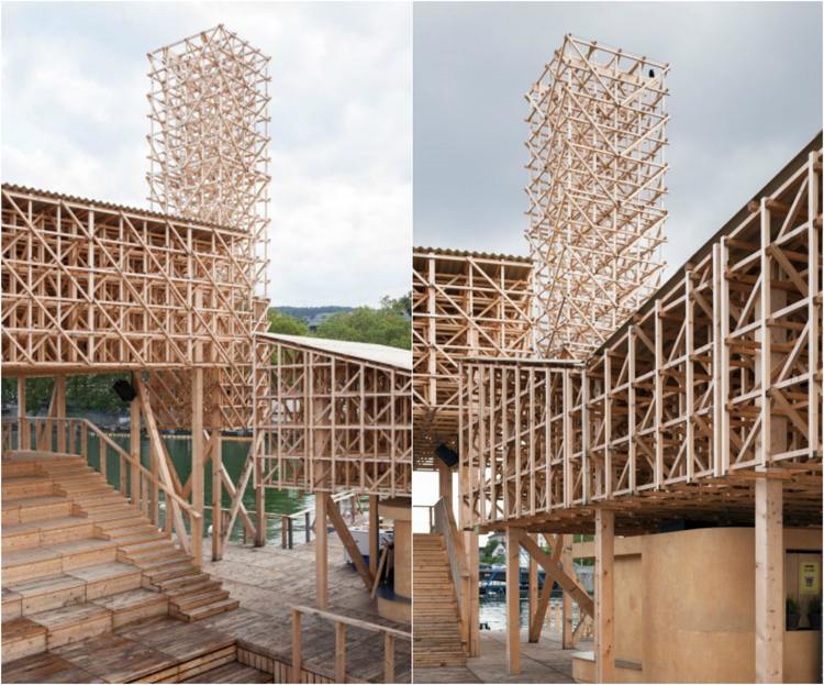 Träpaviljong sjö zurich-visionärer-arkitektur-torn