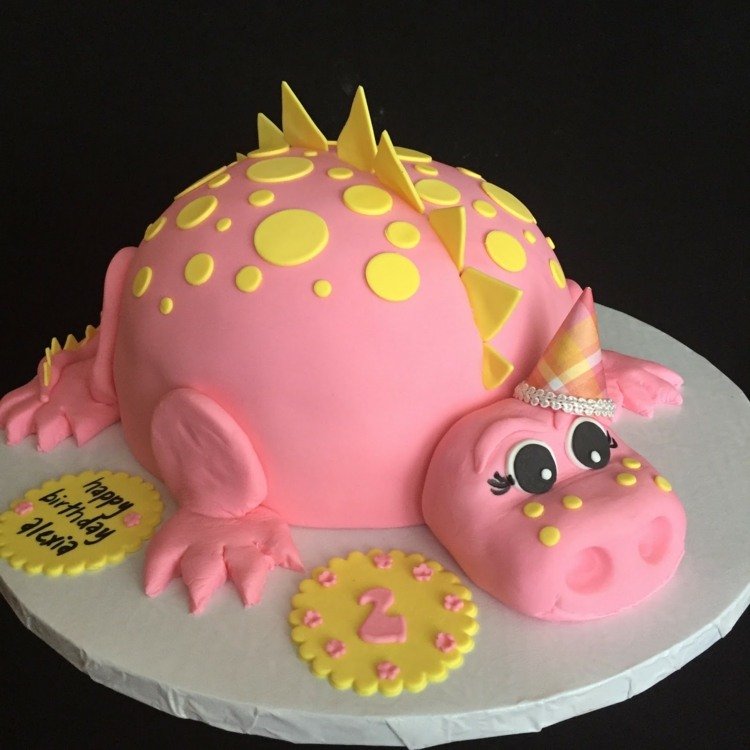 dinosaurie tårta fondant rosa födelsedag flicka halvklotet