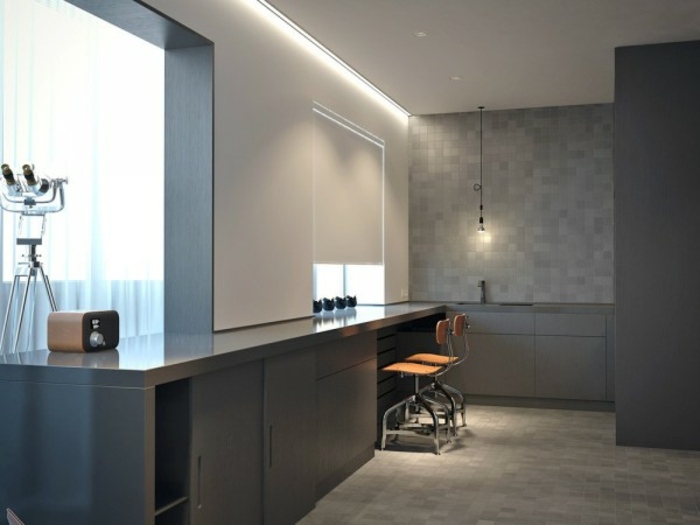 Hängande glödlampa minimalistiskt kök