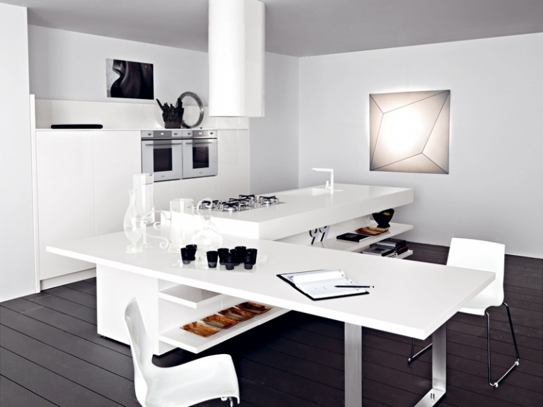 Utrustad kök-matlagning ö-vit-modern-minimalistisk