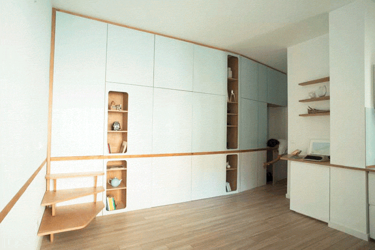 Sätt upp en 35 kvadratmeter stor lägenhet med en flexibel inbyggd garderob