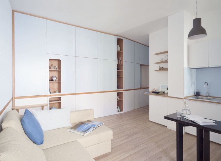 35 kvadratmeter lägenhet inbyggd garderob förvaringsutrymme hyllor