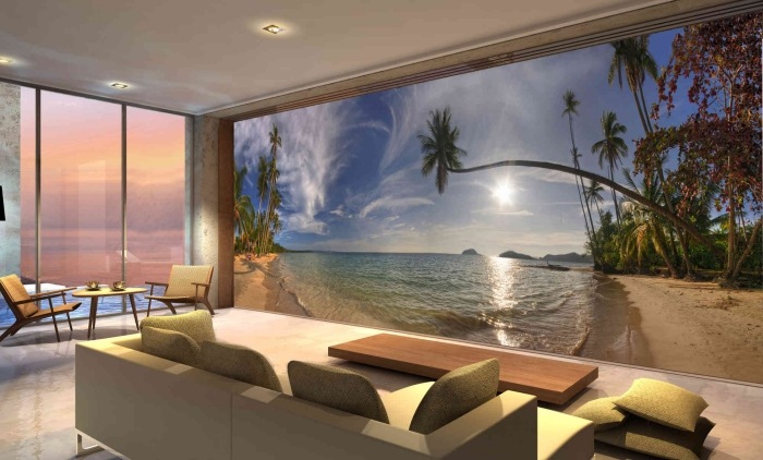 Bild-tapeter-effektiv-vägg-dekoration-ö-palmer-sandstrand