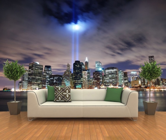 Bild-tapeter-som-vägg-dekoration-New-York-Skyline-kväll-bild-lampor