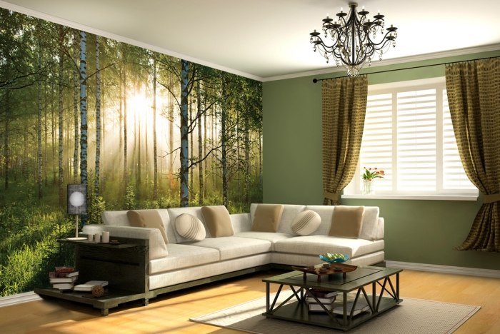 Modern-fototapet-vardagsrum-rum-dekoration-skog