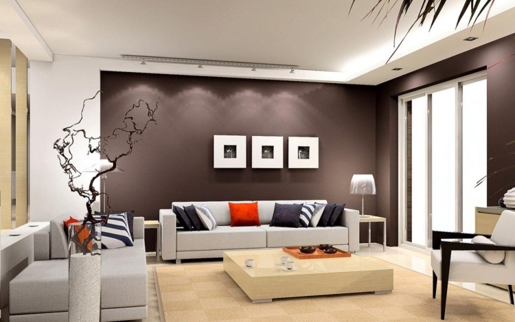 brun-vägg-design-vardagsrum-idéer-vit-soffa-graz-bilder-beige-matta