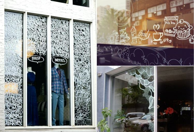 Fönsterbilder med krita markörer är också populära i butiker och butiker