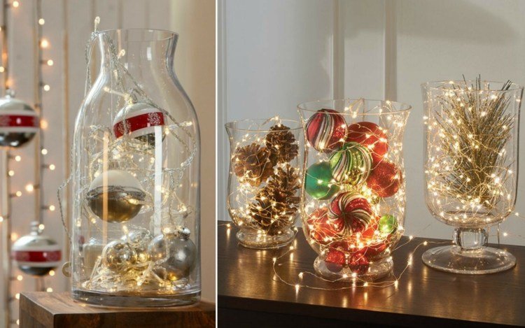 stor glasvas för juldekoration idéer fairy lights träd dekorationer tallkottar
