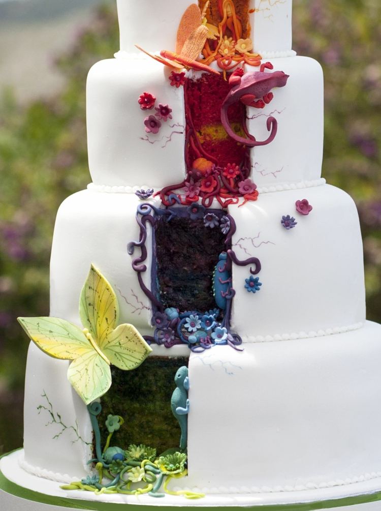 Fira ett romantiskt bröllop med älvor som tema och använd en färgglad tårta