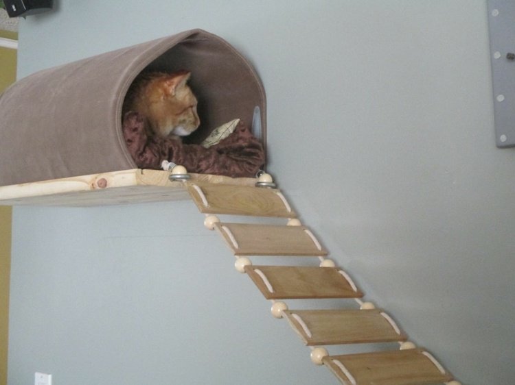 monteringsanvisning katter hängbro katt hus trä rep tyg