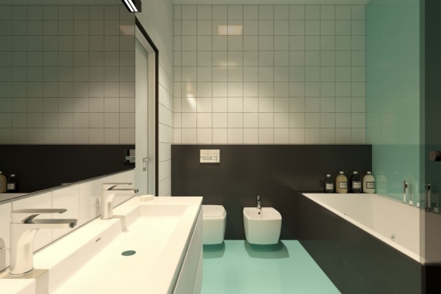 modern lägenhet badrum mint vägg golv vit