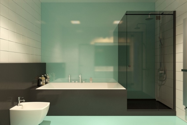 modern lägenhet badrum design duschkabin badkar mint