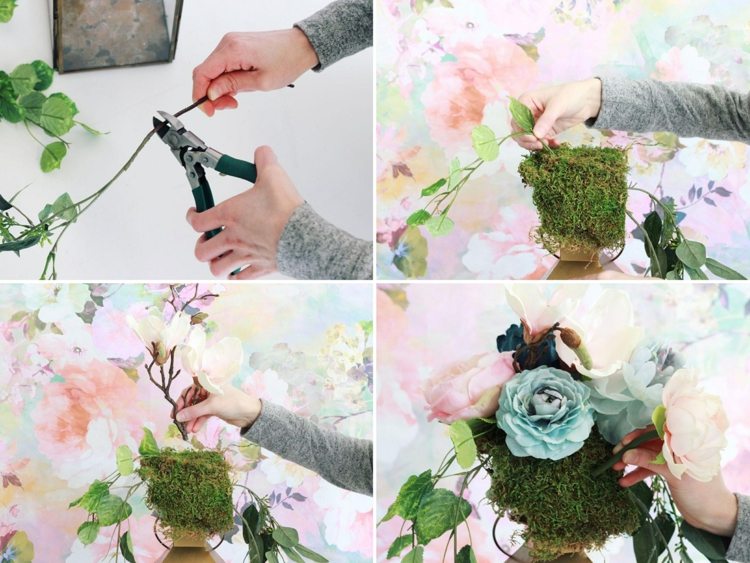Gör din egen påskdekoration med lykta med blommor och mossa - instruktioner