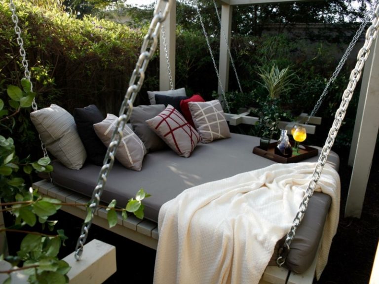 trädgård lounge för att koppla av dag säng gunga moderna grå kedjor