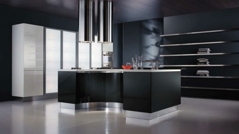 kök svart hylla design modernt kök ö oregelbunden form