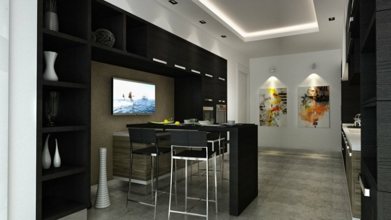kök svart hylla design tv matplats disk