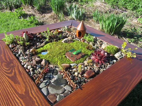 Miniatyr trädgård soffbord skapa trä landskap feer