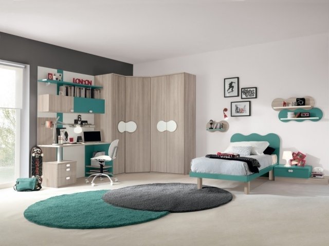 Design säng-grön-sänggavel-vågiga-möbler-ungdoms-rum-italienska