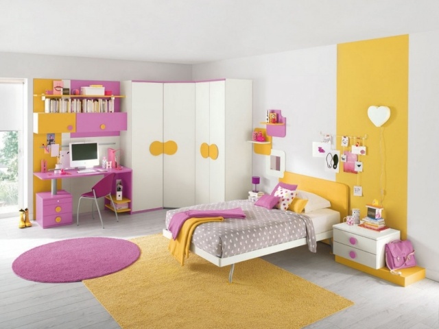 Flickor-för-tonåringar-gul-rosa-färgschema-mattor-rund-rektangulär