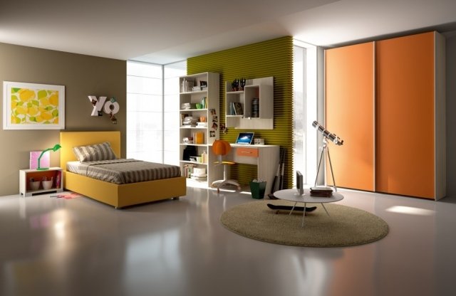 Idéer-modern-design-tonåring-garderob-orange-skjutdörrar