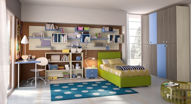 Matta-dab-design-idéer-tonåring-rum-vägg-färg-olivgrön-stoppad säng