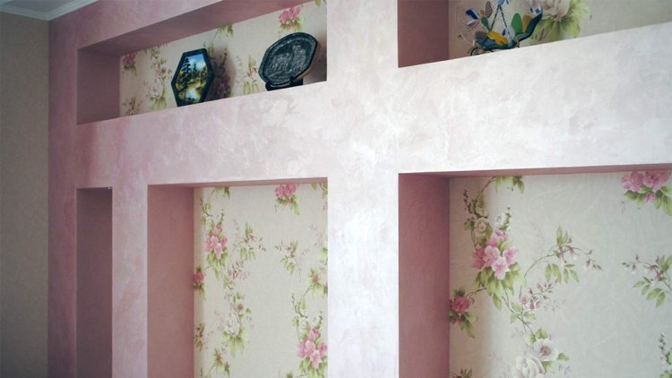 vägg-design-torkning-teknik-rosa-gips-tapeter-blommig-mönster-romantisk
