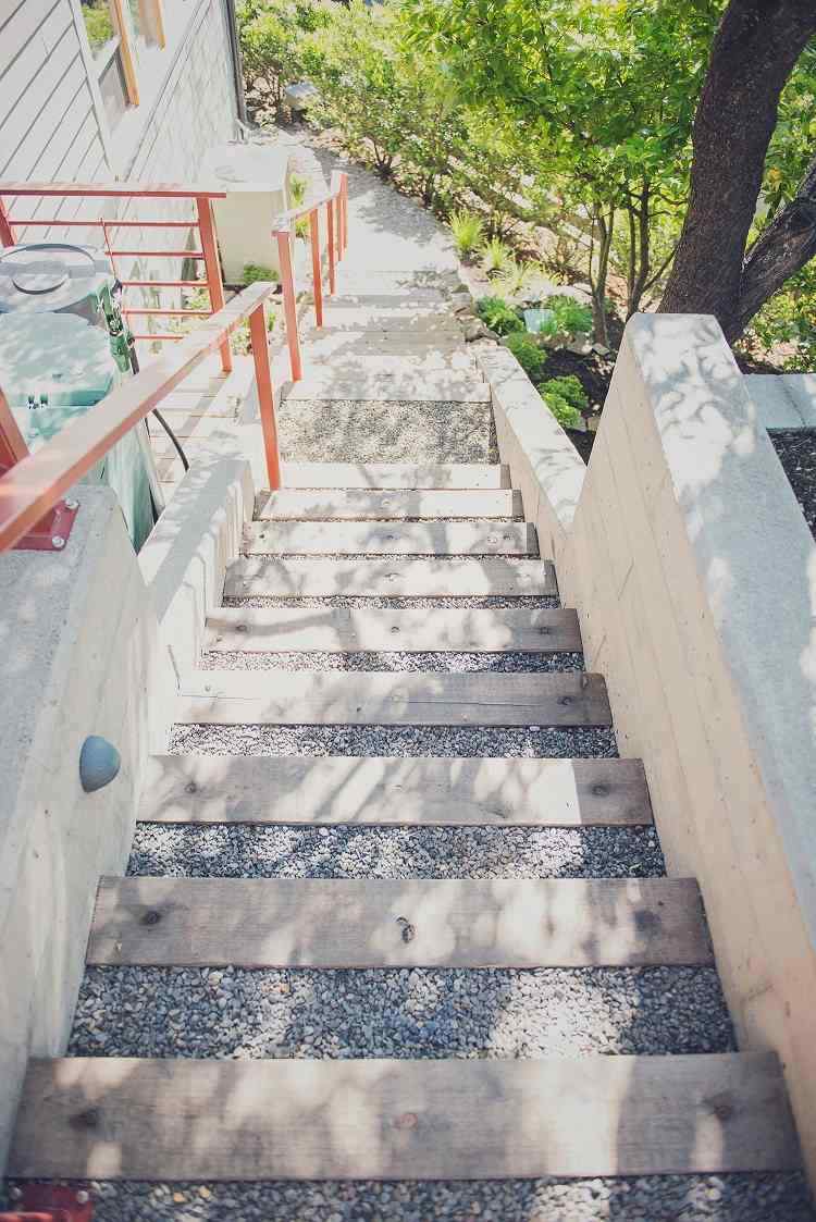 utanför trappor trä grus enkel trädgård trappor trädgård steg modern betong