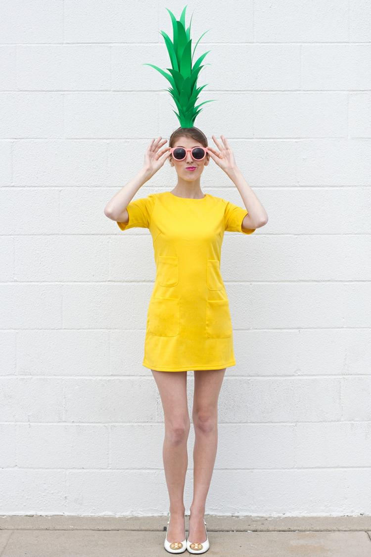 karneval kostymer snabb ananas gör dig själv idé huvudbonad gul klänning