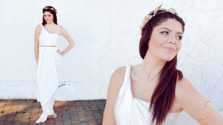 karnevalskostymer snabb grekisk goettin lagerkrans vit klänning utan sömnad