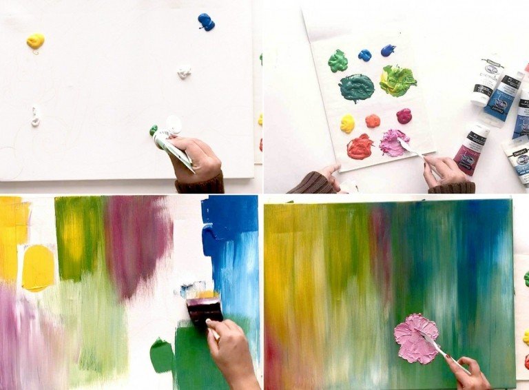 Enkla målningsidéer och instruktioner för bakgrunden i ljusa färger med en svampborste