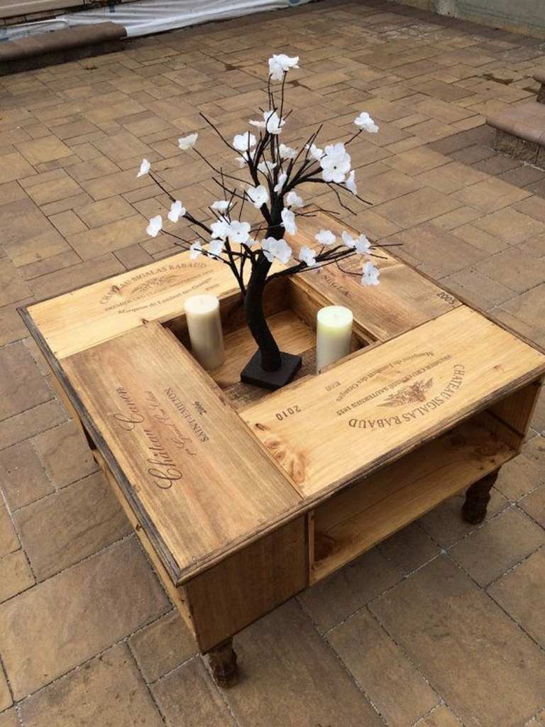 Upcycling idéer enkelt soffbord vinlåda trä rustik inredning