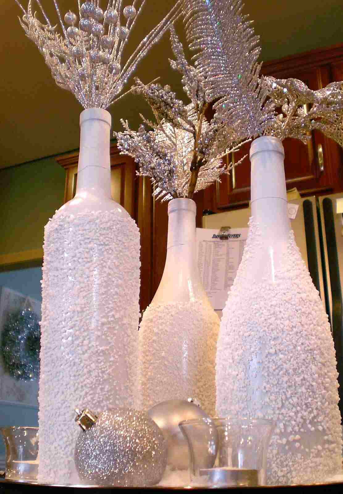 Upcycling idéer flaskor dekoration idéer jul silver hem tillbehör DIY