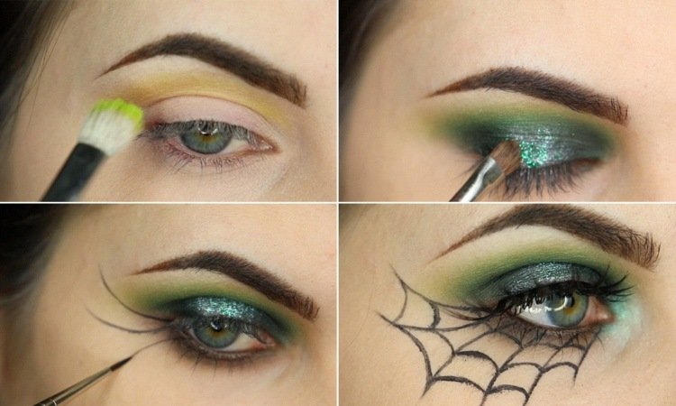 Halloween ögonskugga i grönt med spindelnät eyeliner