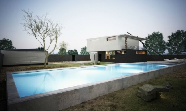 Betong pool äng modern trädgård design
