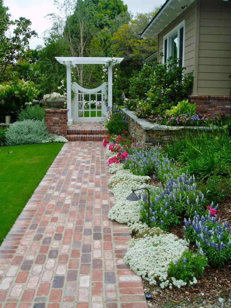 Gränskant-växter-design-idéer-trädgård-vit-sten-örter-alyssum