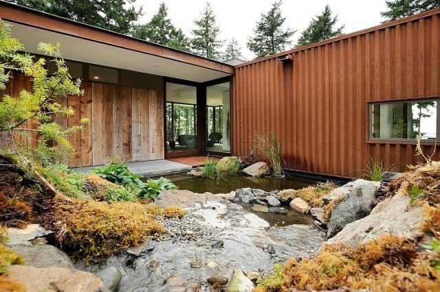 entréområde design vatten damm trädgård atmosfär idéer