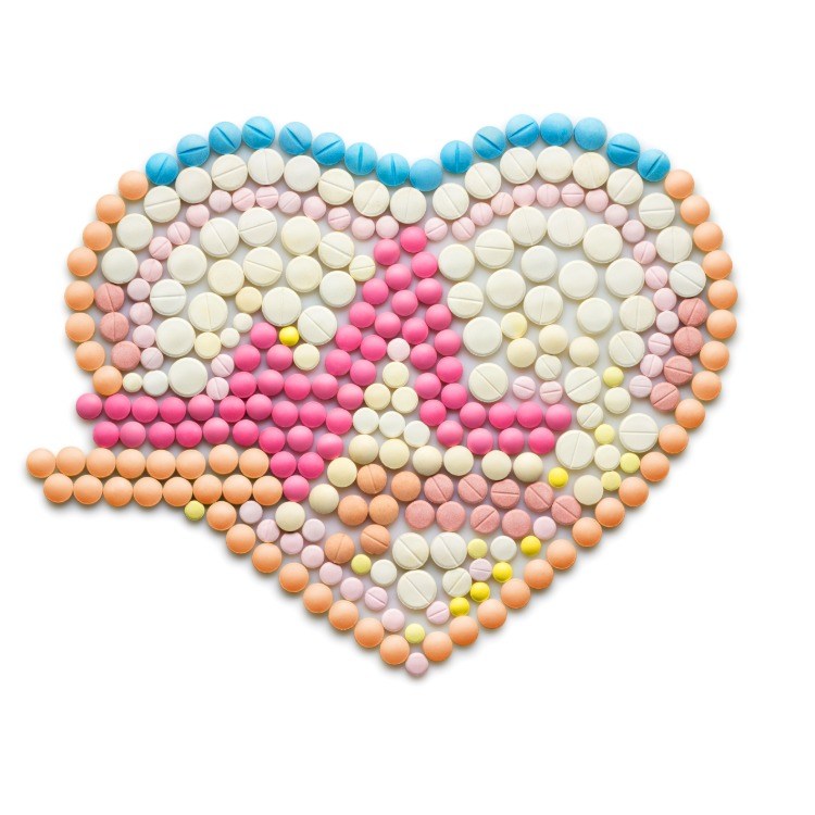 hjärtrytm illustration med droger i olika färger
