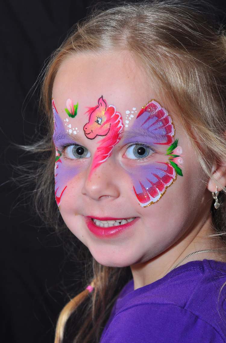 ansiktsmålning enhörning flicka karneval rosa lila