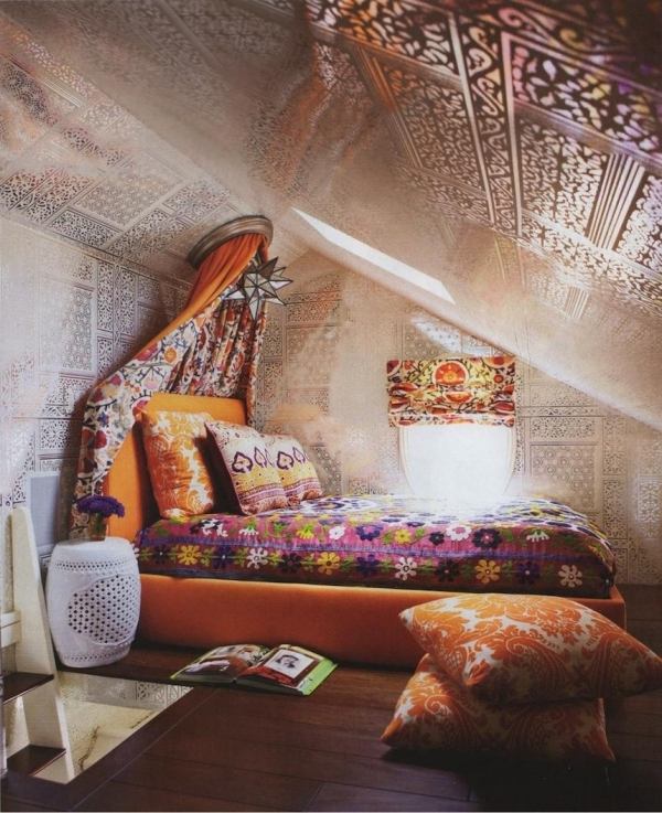 Översta våningen sovrum-uppsättning marockanska inspirerade-väggmonterade sängkläder