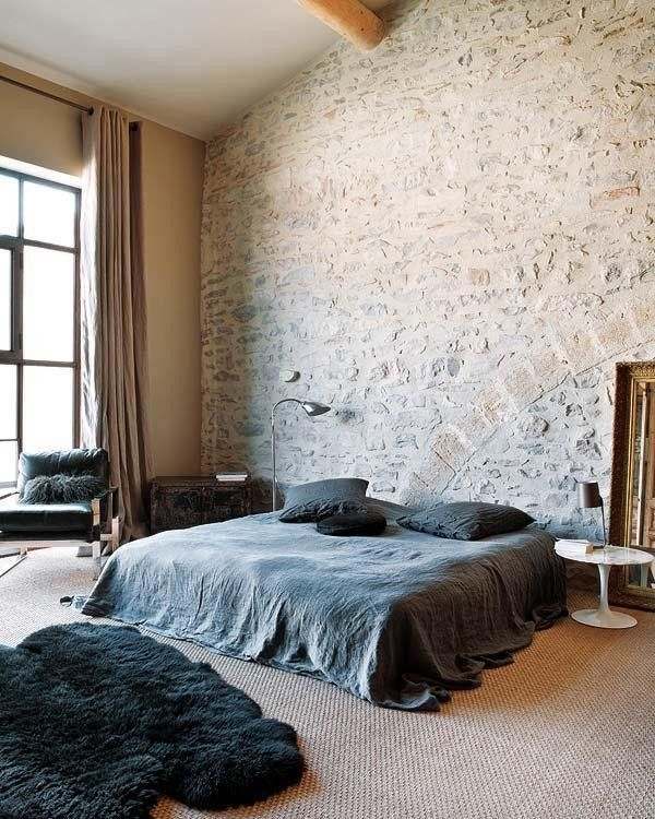 Inredning Modernt säng-sovrum Textilvägg rustikt