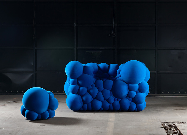 Från självväxande möbeldesign futuristisk pall soffa blå klädsel