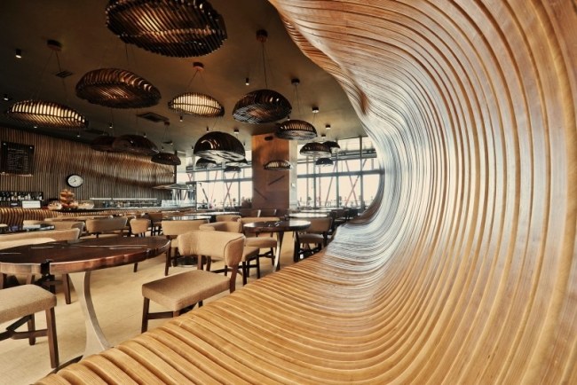 Don Cafe Seat Plywood-väggdesign-modern design