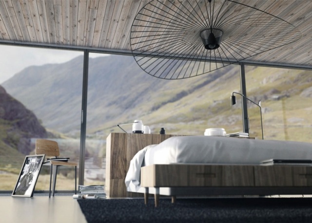 3D visualiserade återgivningar av stilhus-moderna sovrum