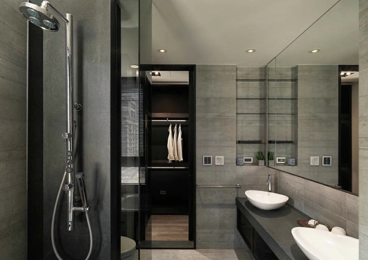 inredning modern asiatisk badrum badrum svartvit öppen dusch