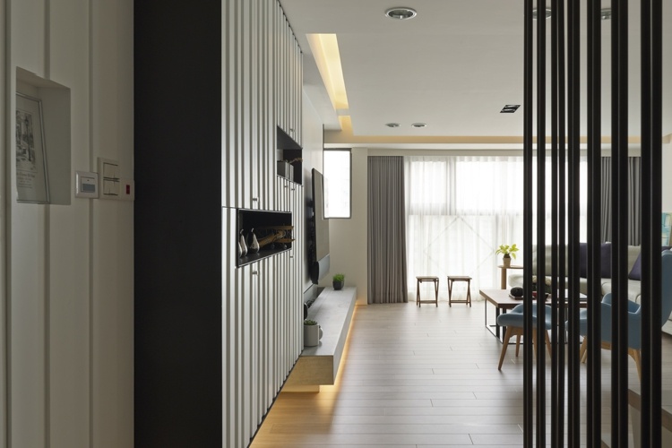 inredning med minimalistisk asiatisk design metall skiljeväggs vardagsrum