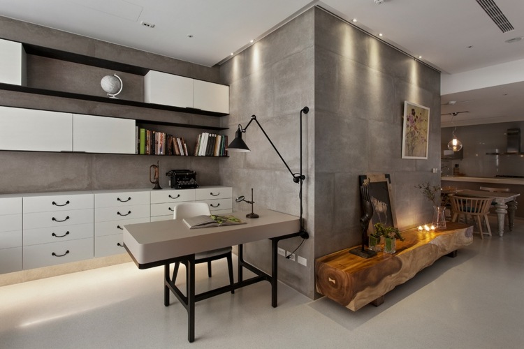 inredning med minimalistisk asiatisk design kontorsbetongvägg