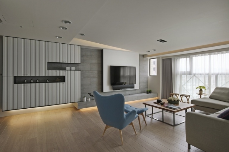 inredning minimalistisk asiatisk design möbel vägg enhet grå hylla